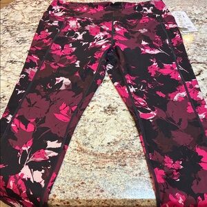 RBX Pink and Black Floral Leggings by Reebok
